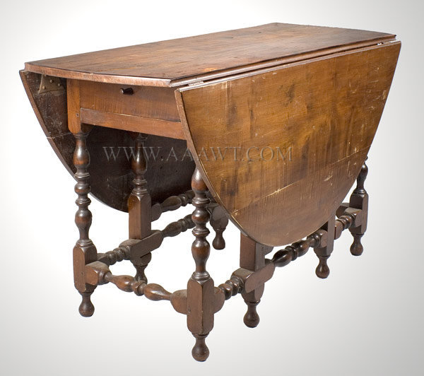 Gate Leg Table with Drawer, William and Mary
Probably Massachusetts
Circa 1725, entire view
